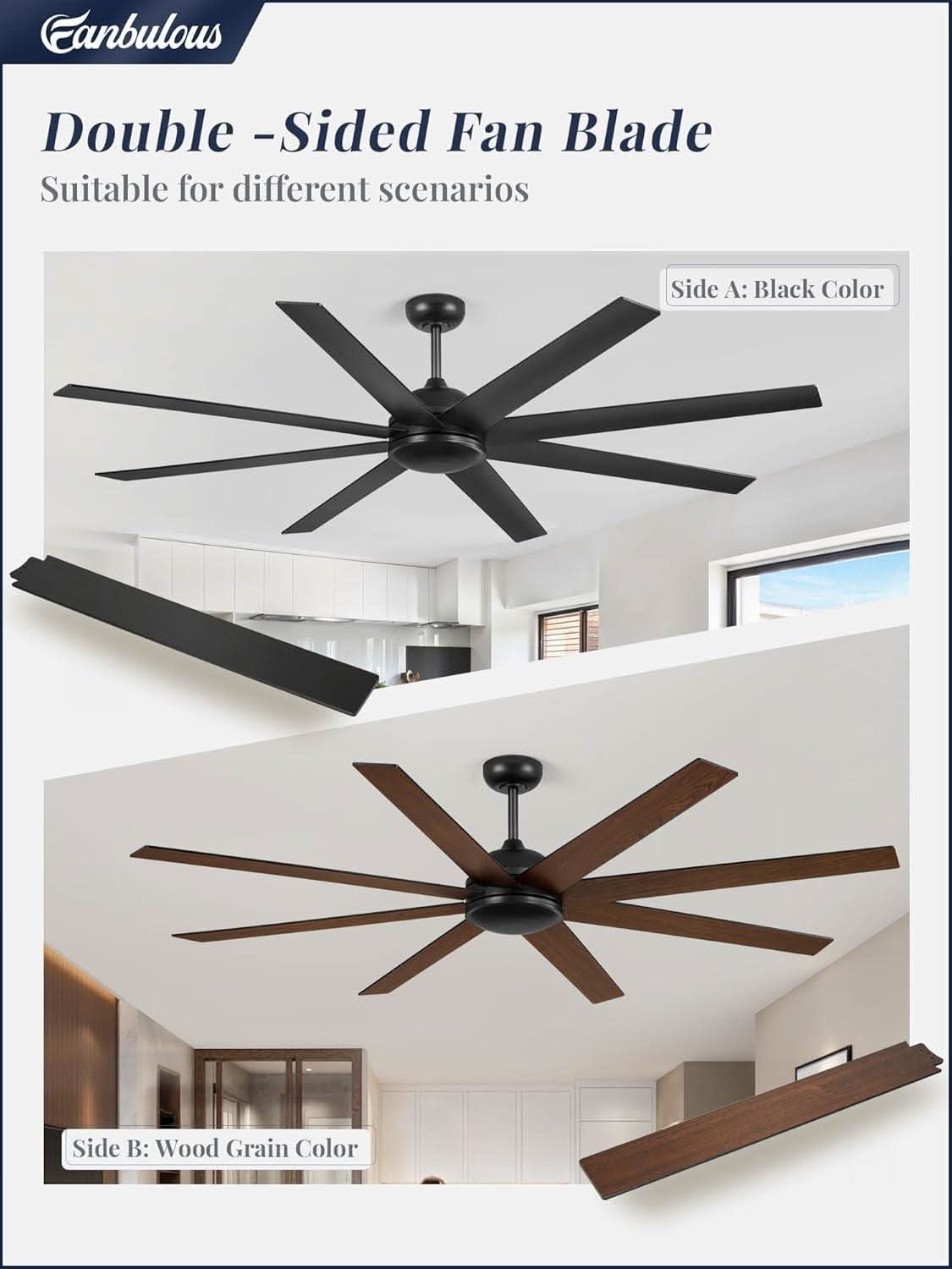 72 Inch Black Ceiling Fan With Remote DC Motor For Indoor Outdoor