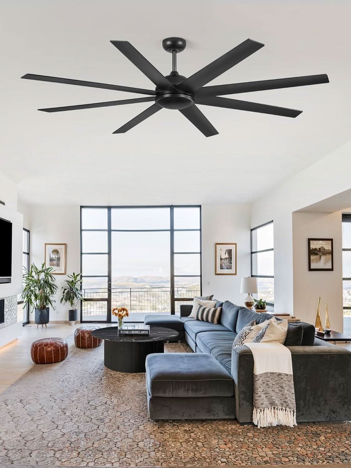72 Inch Black Ceiling Fan With Remote DC Motor For Indoor Outdoor