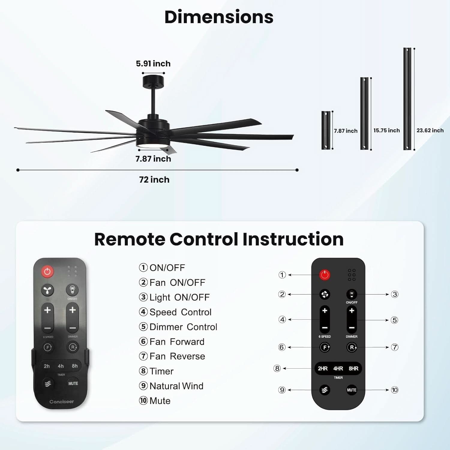 72 Inch Ceiling Fan DC Motor High Performance Quiet