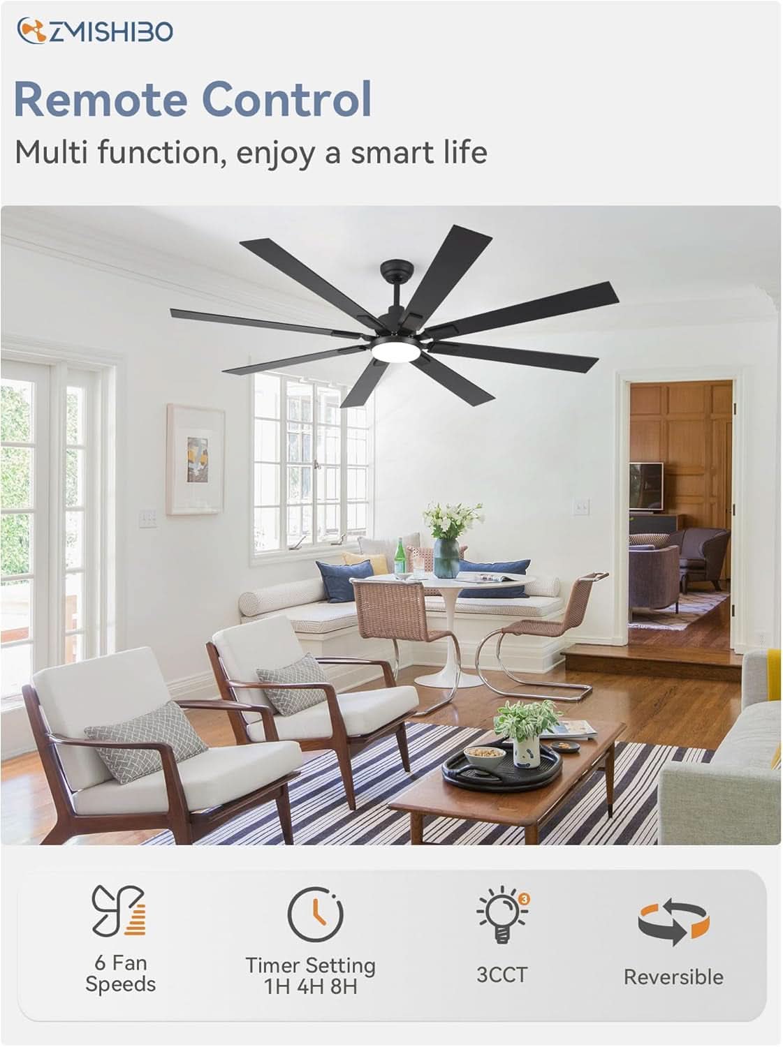 72 Inch Ceiling Fan With Remote For Large Rooms And Patios
