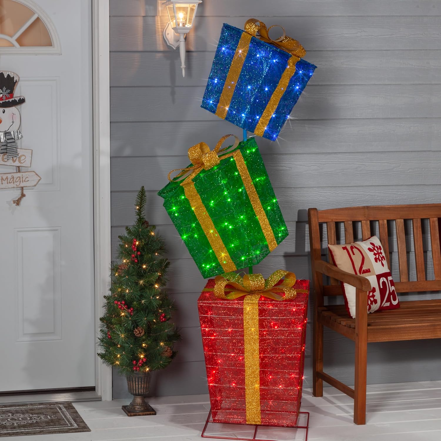 72-Inch High Lighted Stacked Glittering Gift Boxes