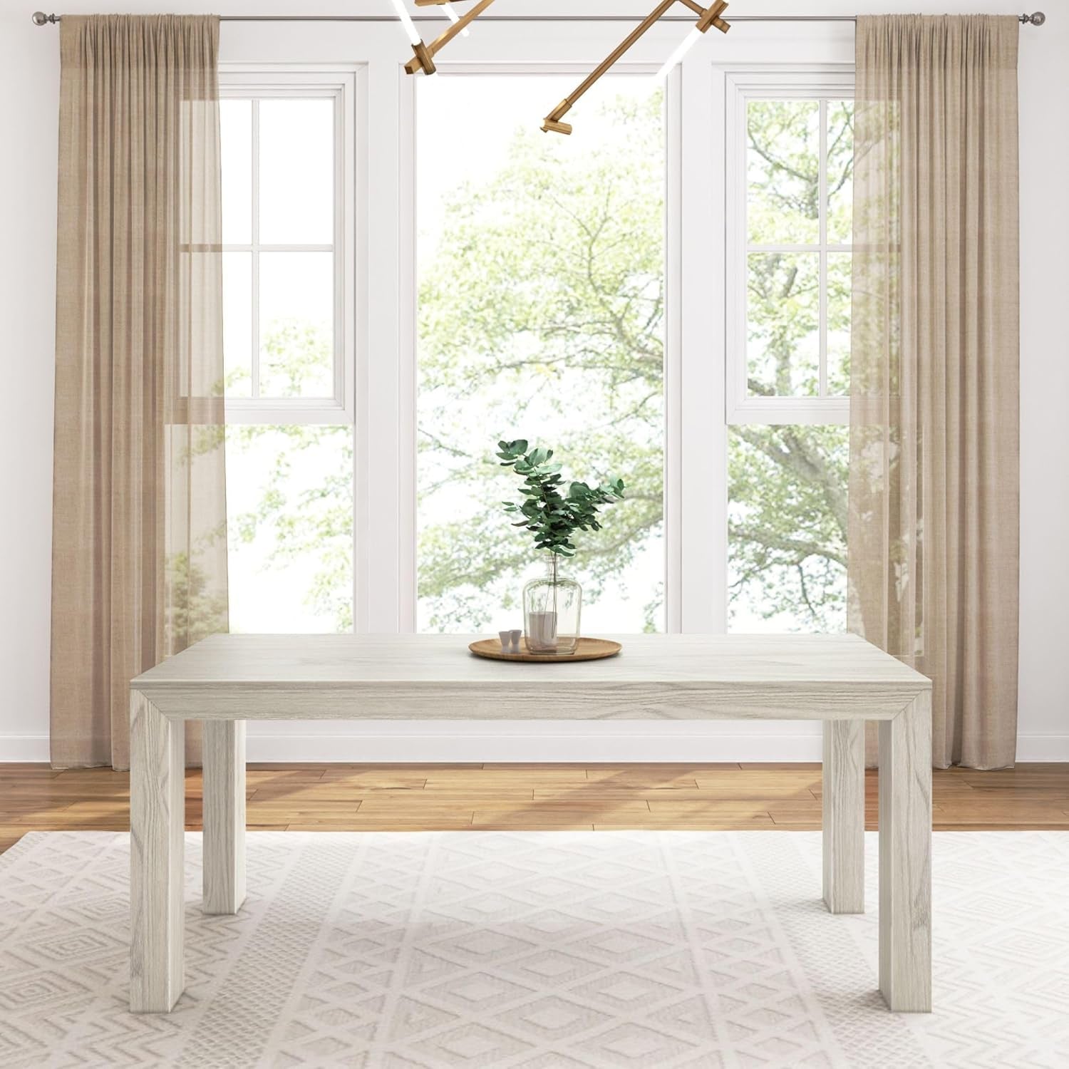72 Inch Modern Wood Dining Table White Sand Wirebrush Finish