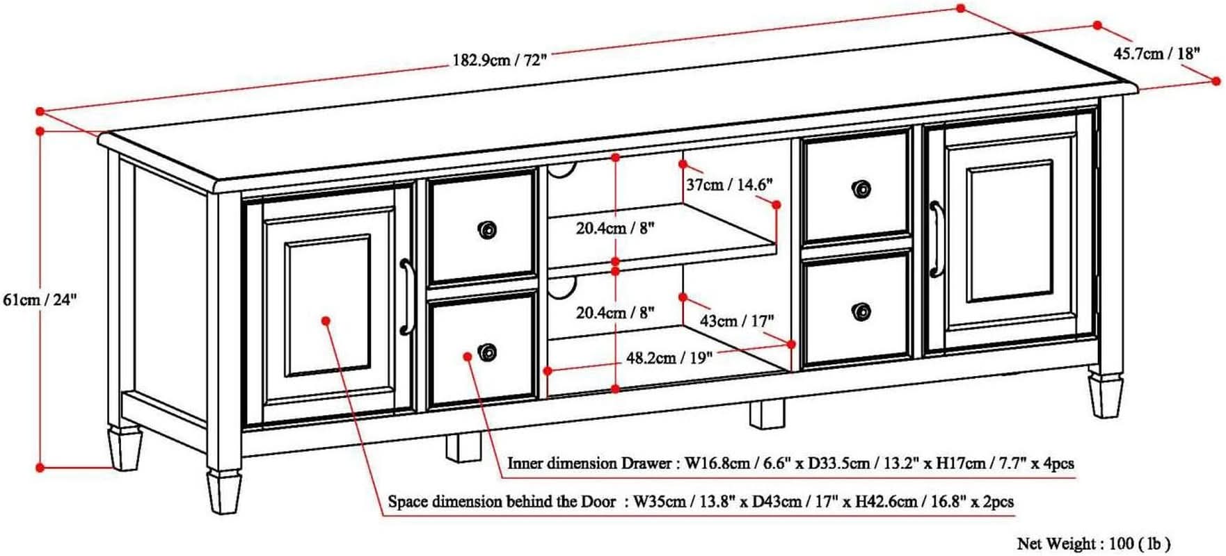 72 Inch Solid Wood TV Stand Fog Grey Up To 80 Inches