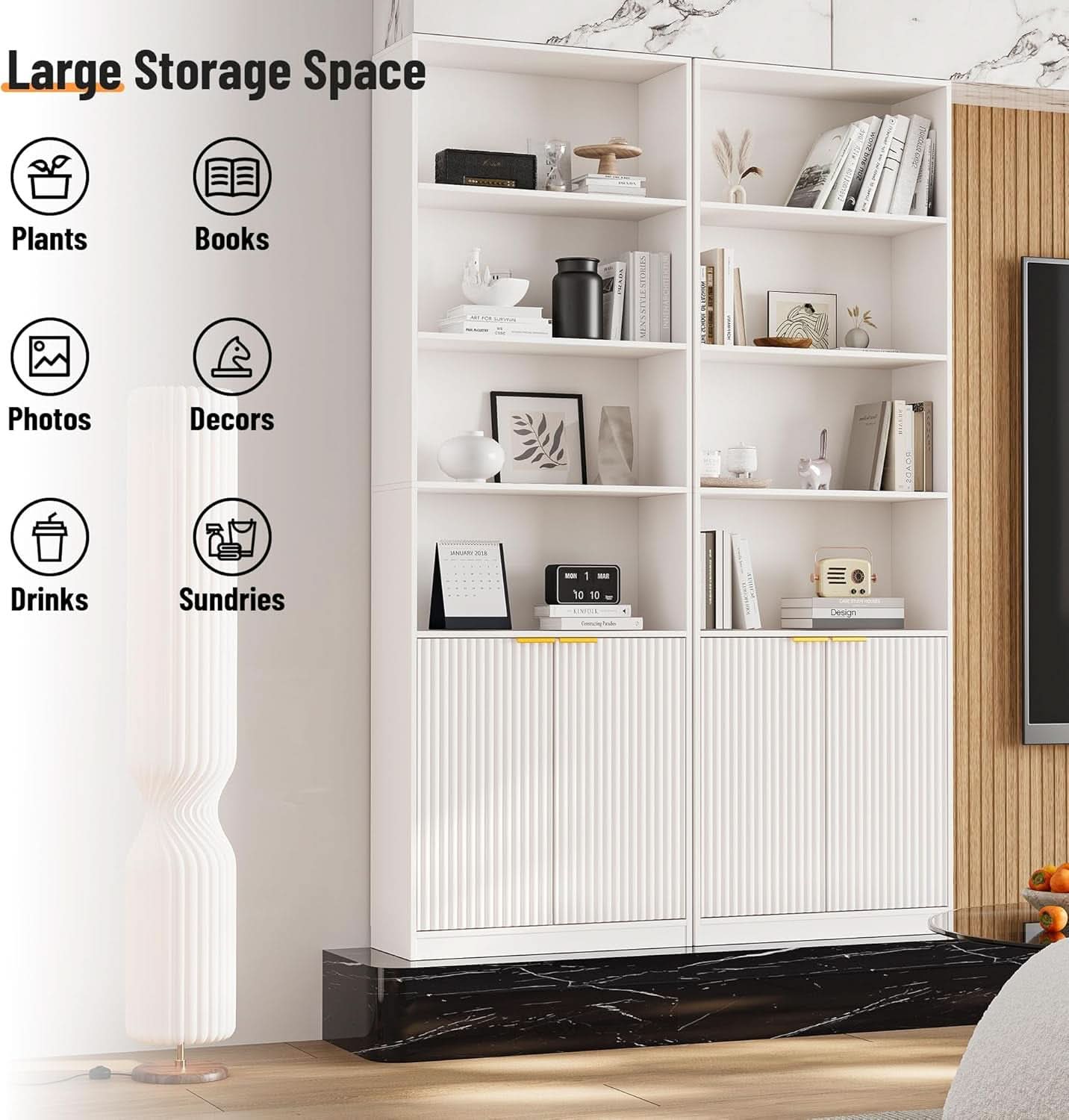 72 Inch Tall Bookcase With Doors 7 Tier Storage Enclosed Cabinets