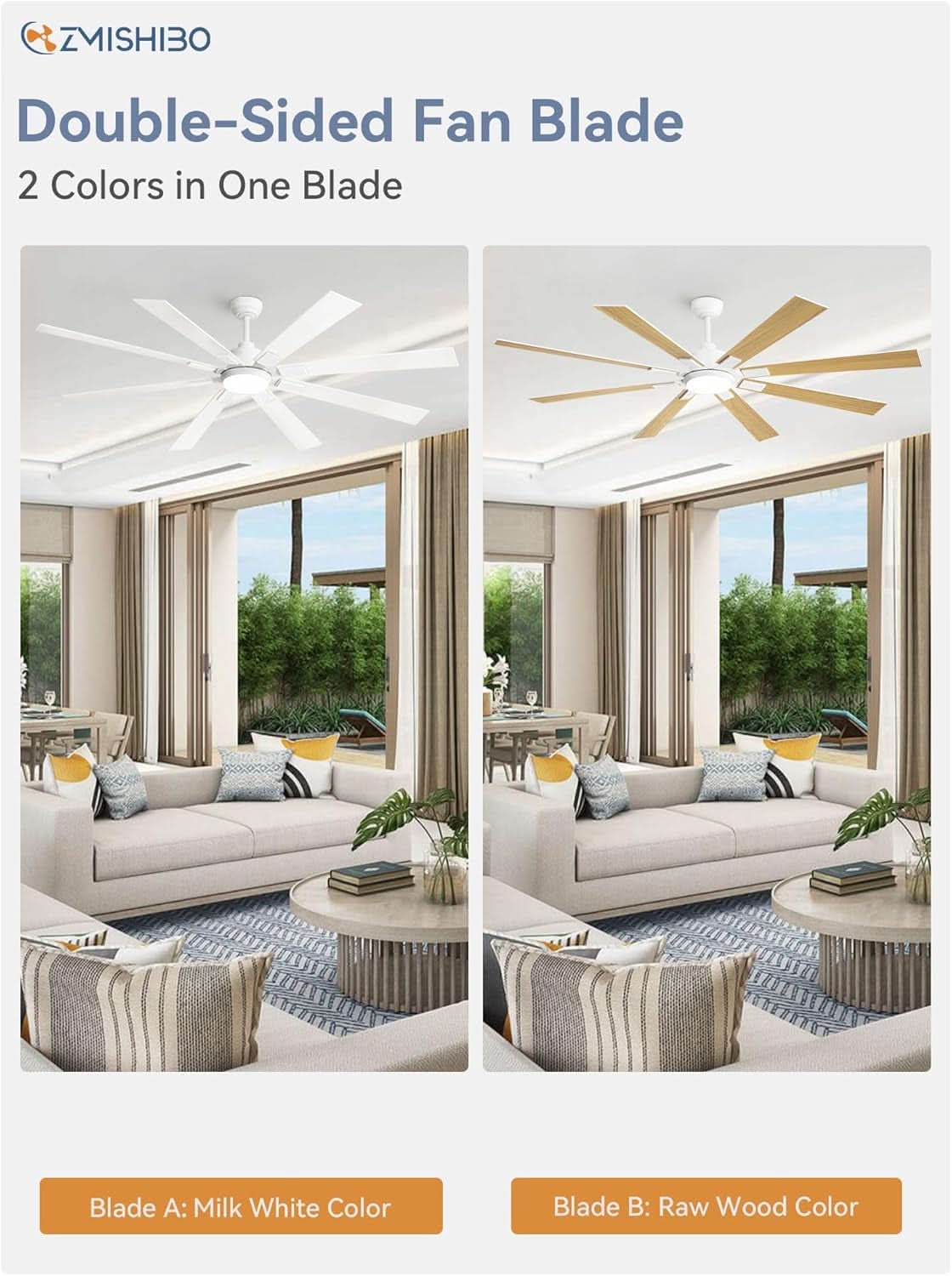 72 Inch White Ceiling Fan With Lights And Remote DC Motor