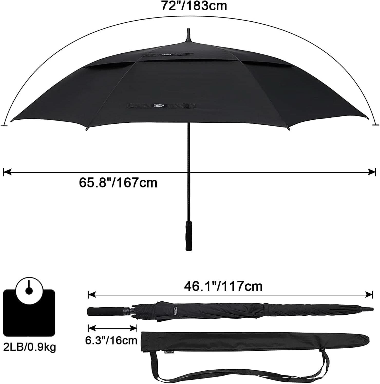 72 Inch Windproof Golf Umbrella Auto Open Double Canopy