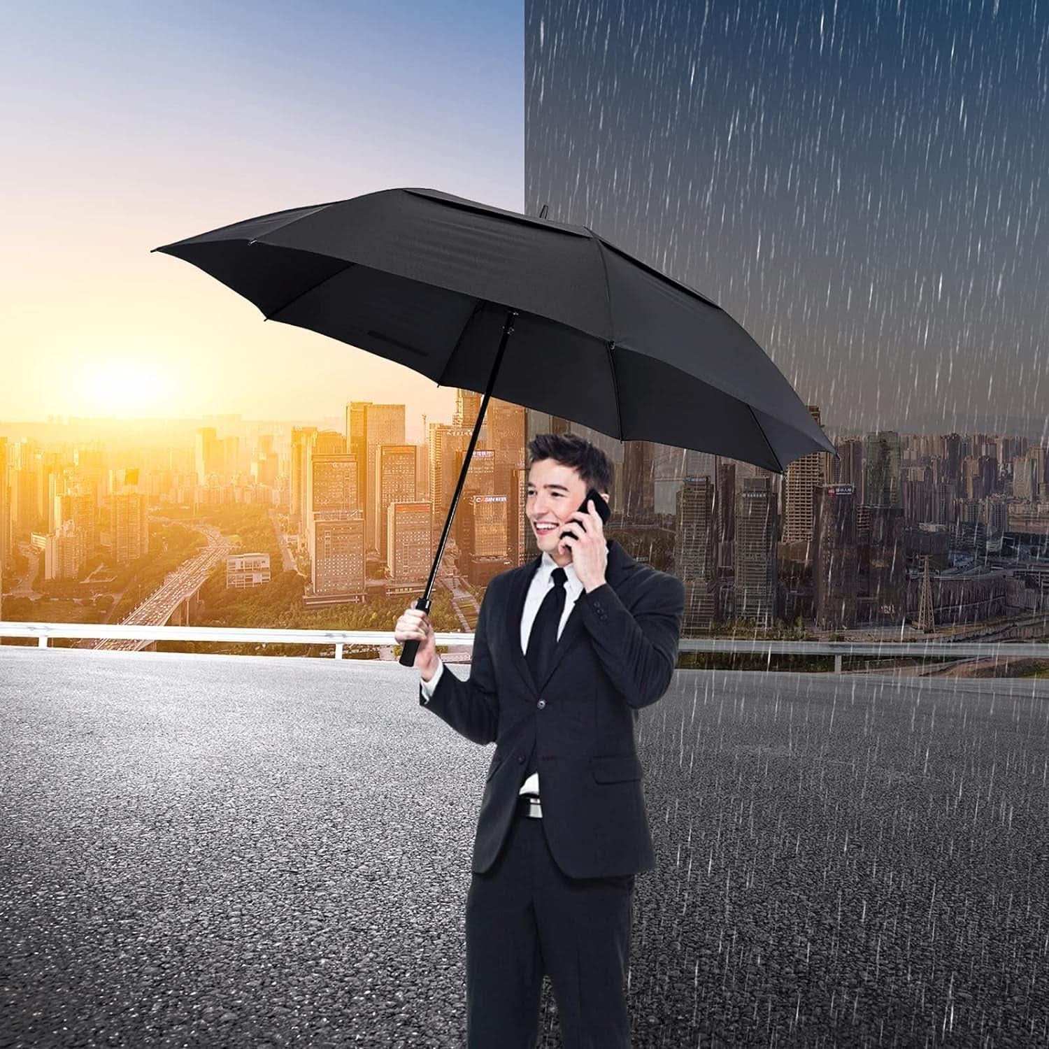 72 Inch Windproof Golf Umbrella Auto Open Double Canopy