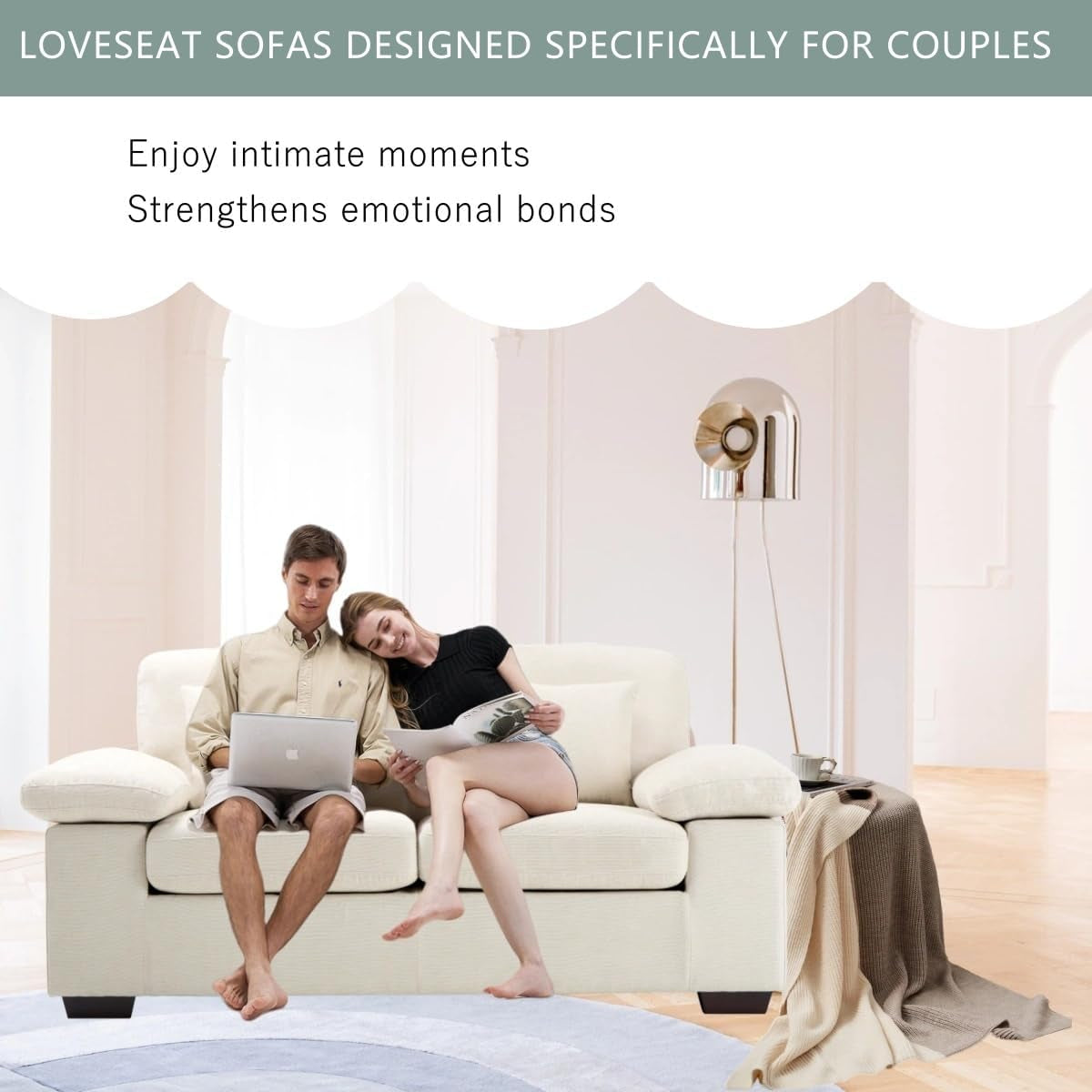 73 Inch Beige Chenille Loveseat With Removable Cushions
