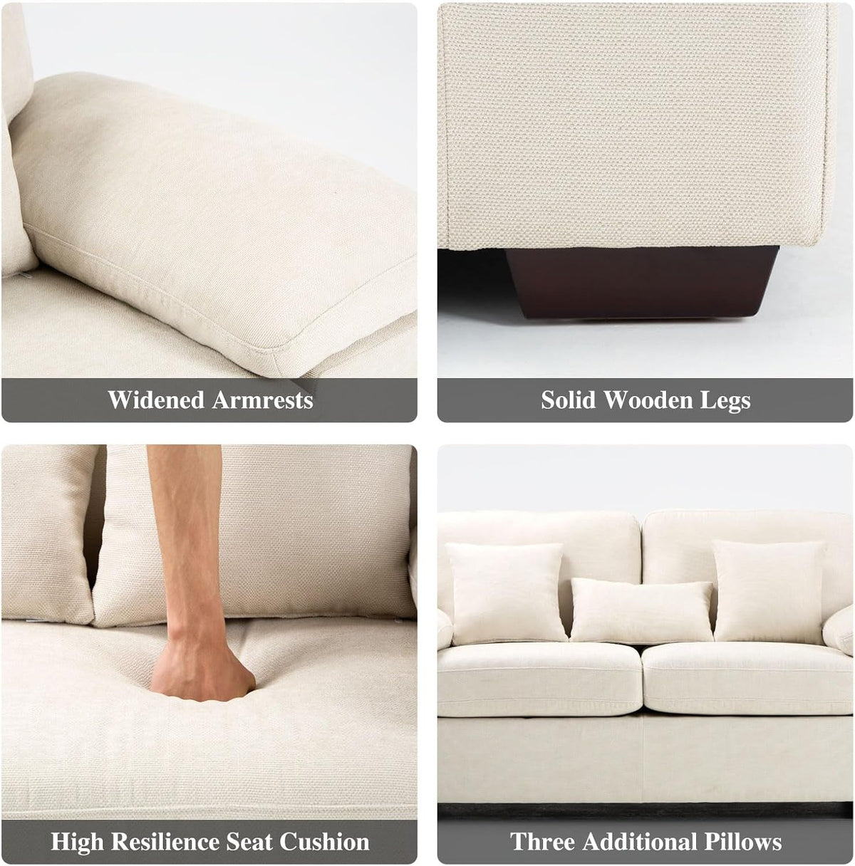 73 Inch Beige Chenille Loveseat With Removable Cushions