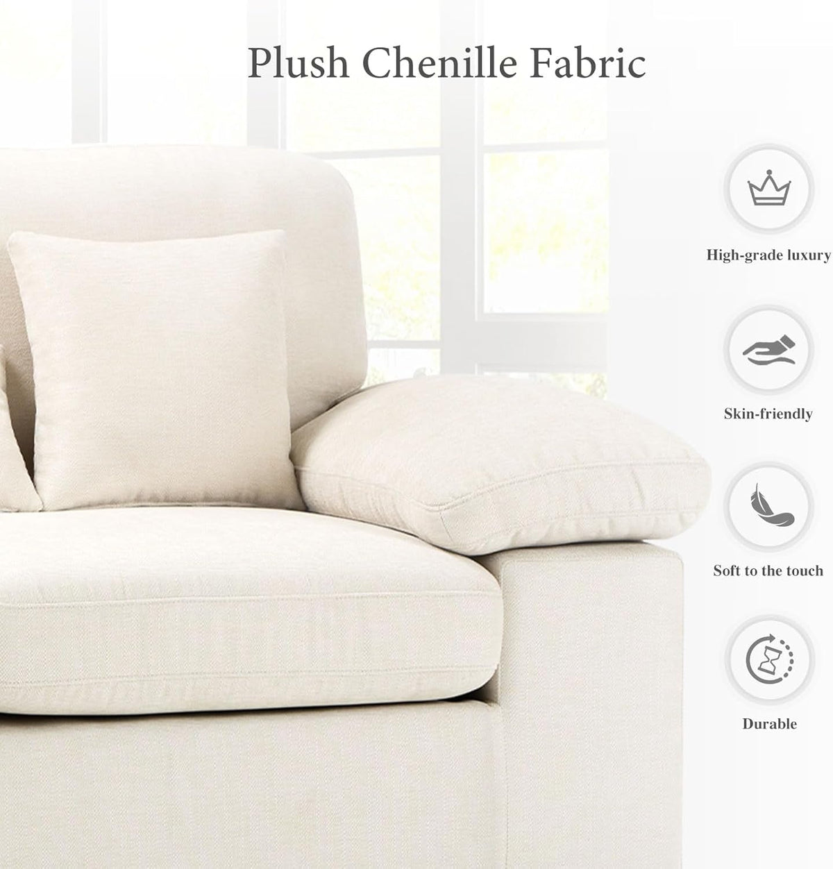 73 Inch Beige Chenille Loveseat With Removable Cushions