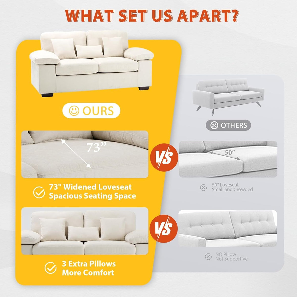 73 Inch Beige Chenille Loveseat With Removable Cushions