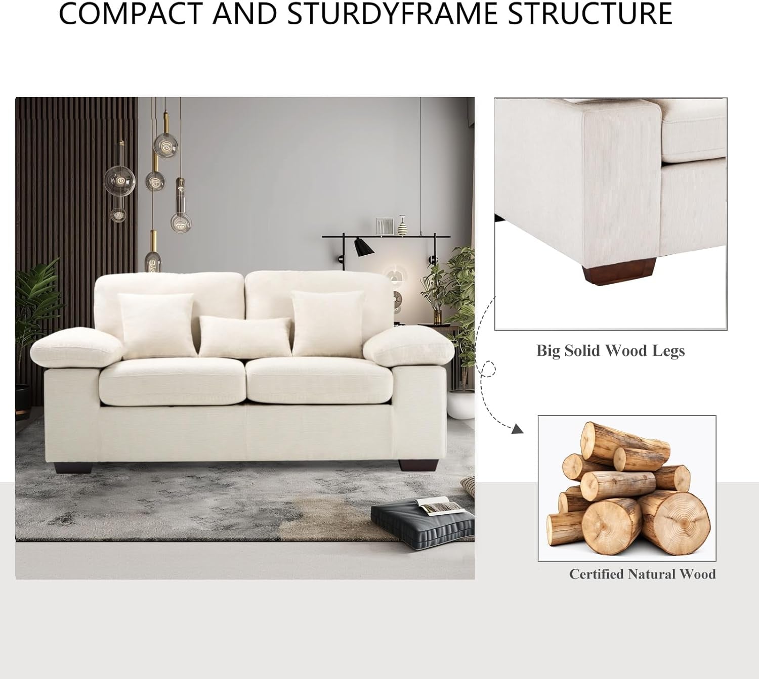 73 Inch Beige Chenille Loveseat With Removable Cushions