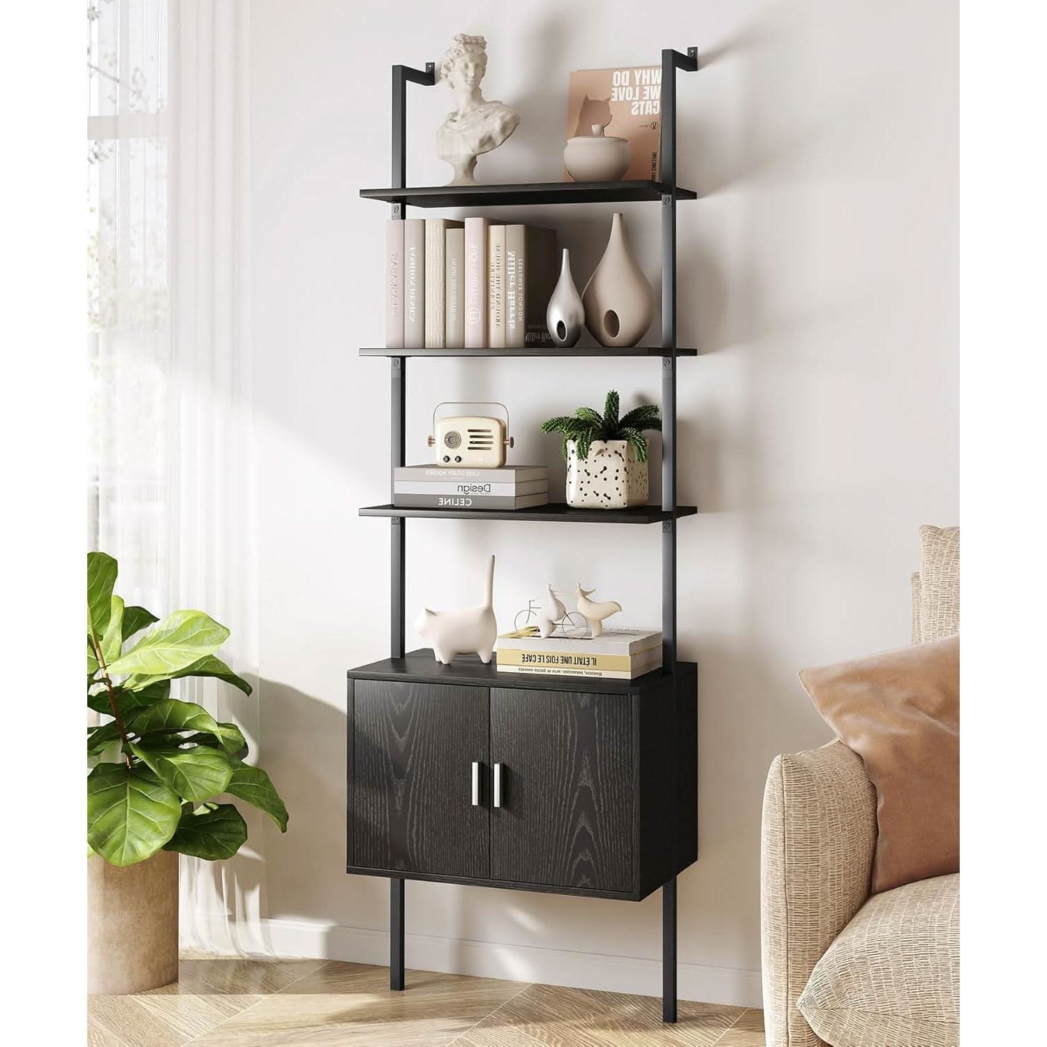 73 Inch Tall Bookshelf Black Wood Grain Living Room