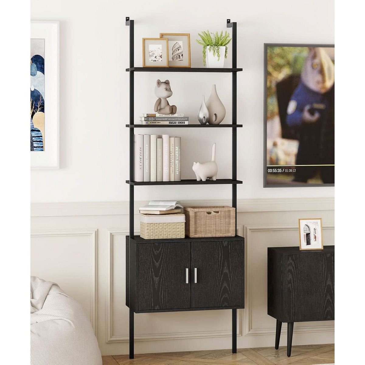 73 Inch Tall Bookshelf Black Wood Grain Living Room