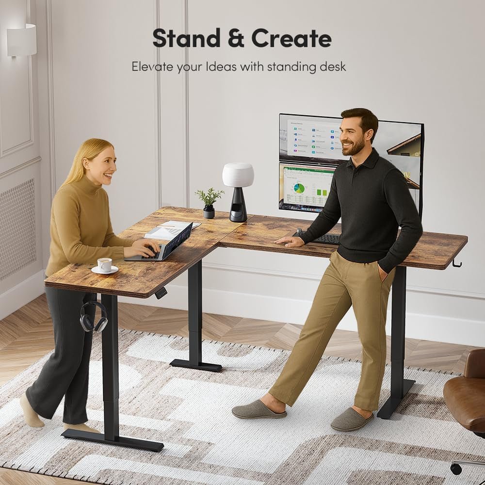 75 Inch L Shaped Standing Desk Electric Height Adjustable