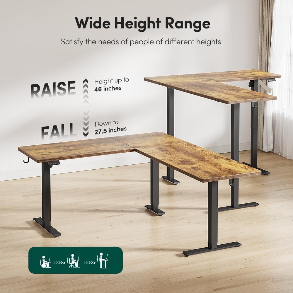 75 Inch L Shaped Standing Desk Electric Height Adjustable