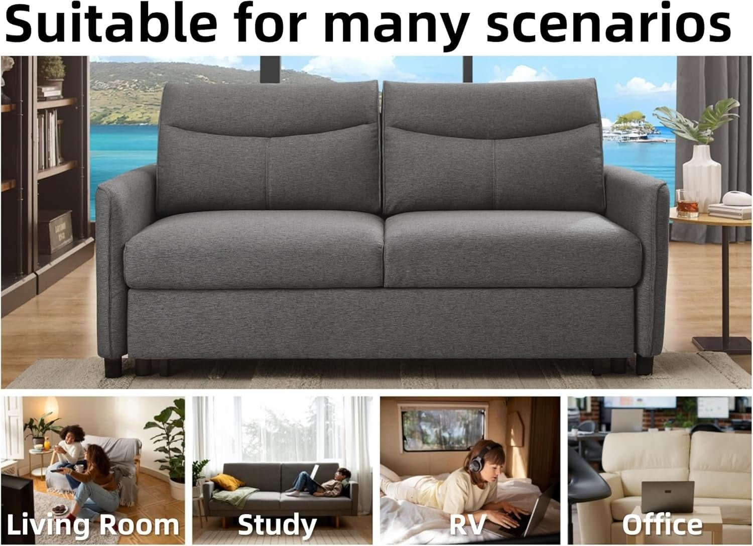 75 Inch Queen Size Convertible Sleeper Sofa Bed