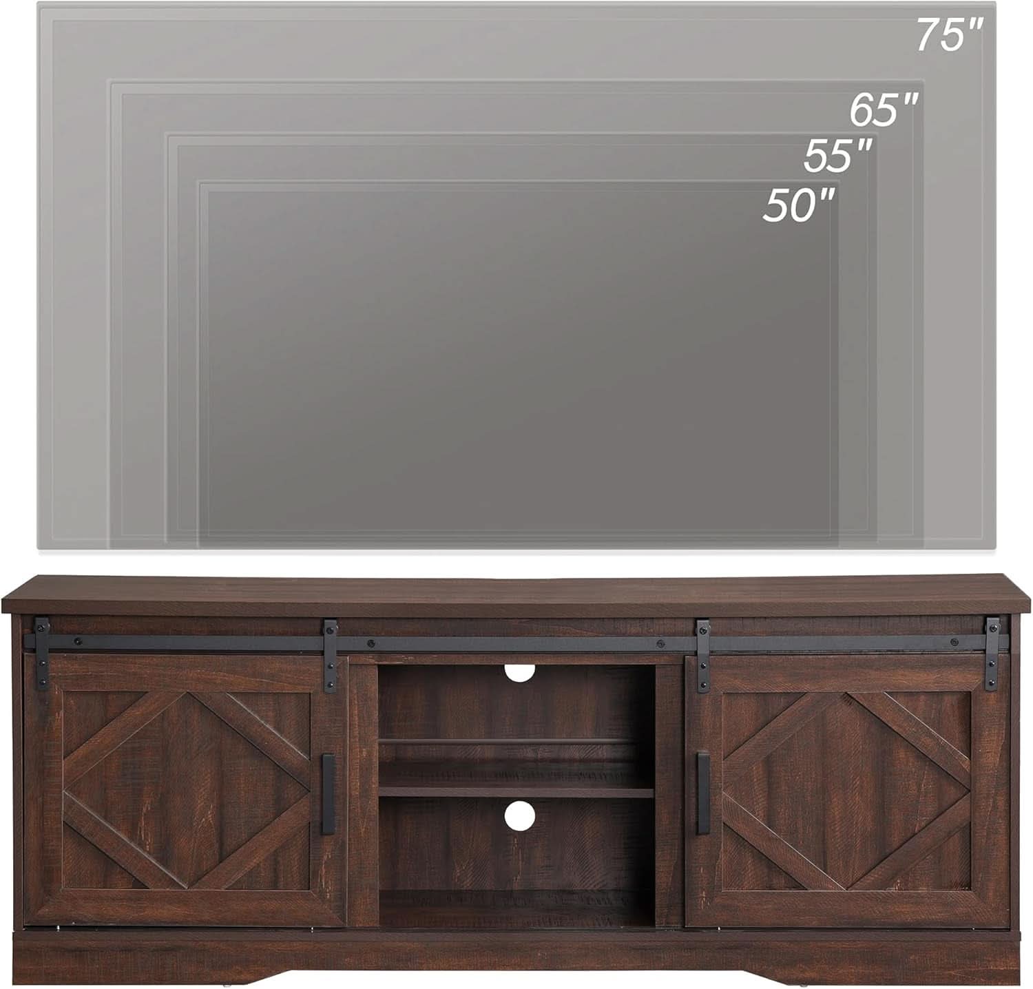 75 Inch Rustic Brown Barn Door TV Stand With Storage