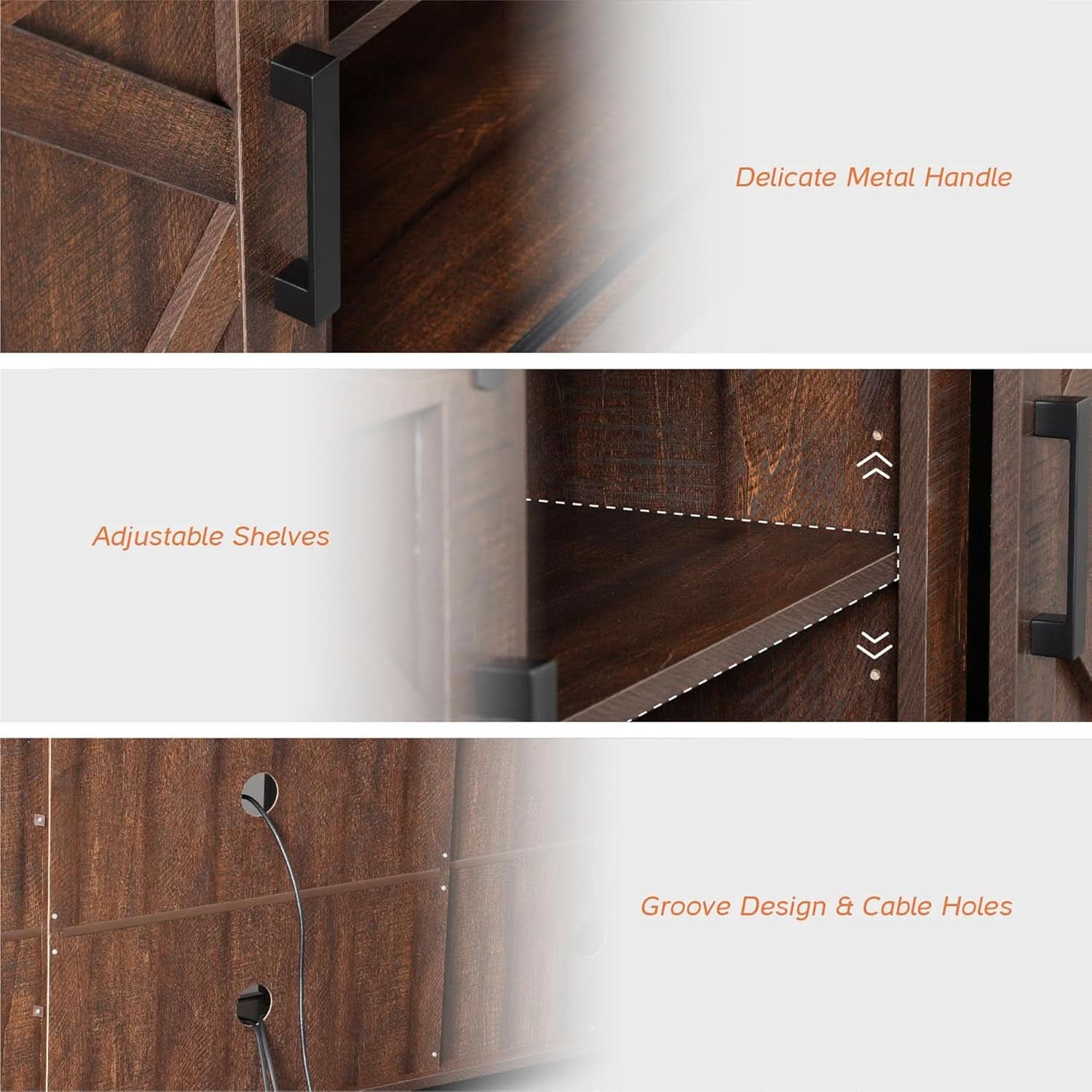 75 Inch Rustic Brown Barn Door TV Stand With Storage