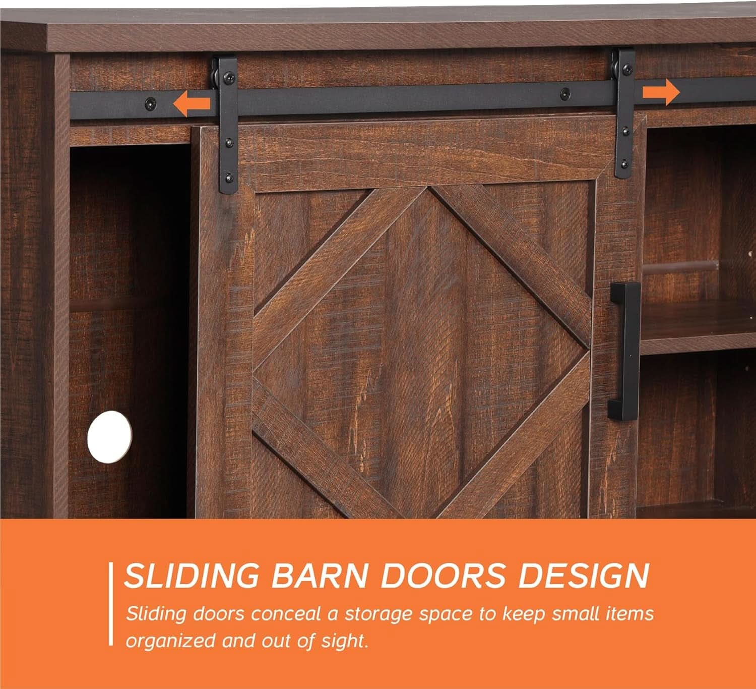 75 Inch Rustic Brown Barn Door TV Stand With Storage
