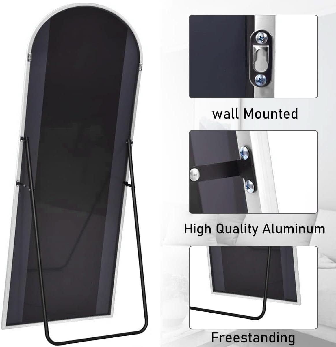 76x34 Arch Full Length Mirror Aluminum Frame For Bedroom