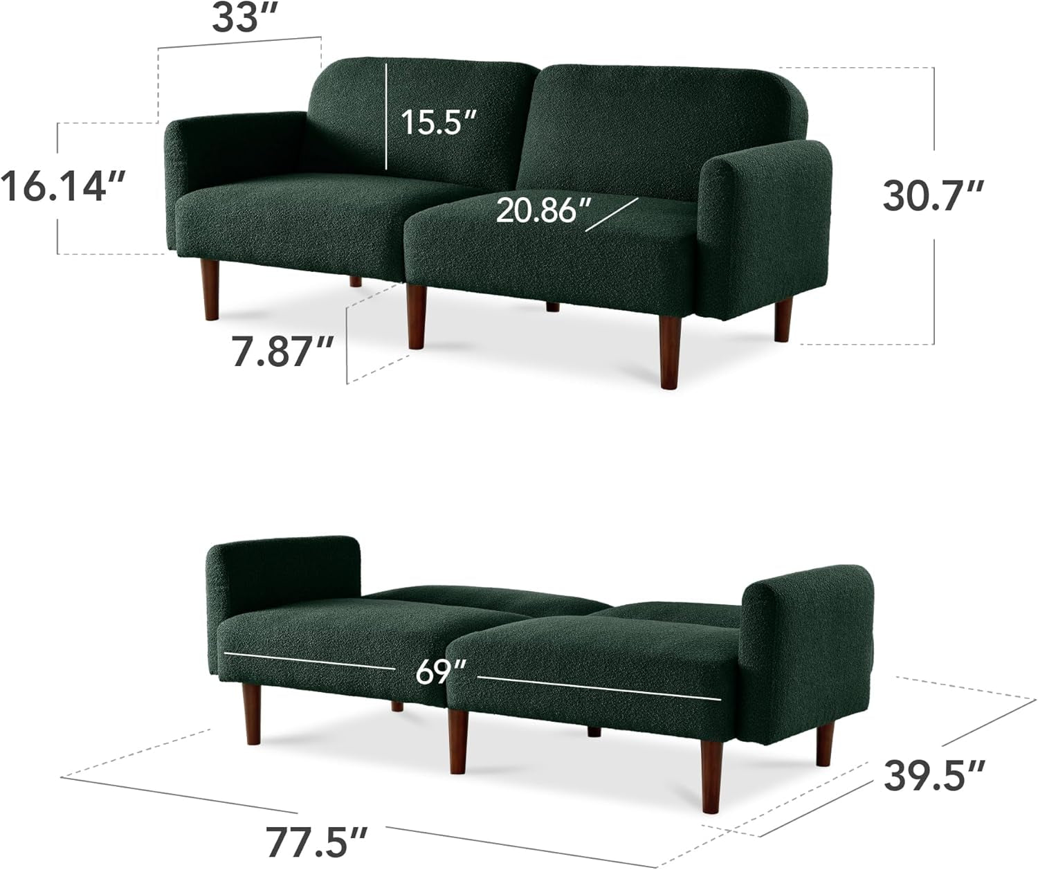 77 Inch Mid Century Boucle Loveseat Convertible Sleeper