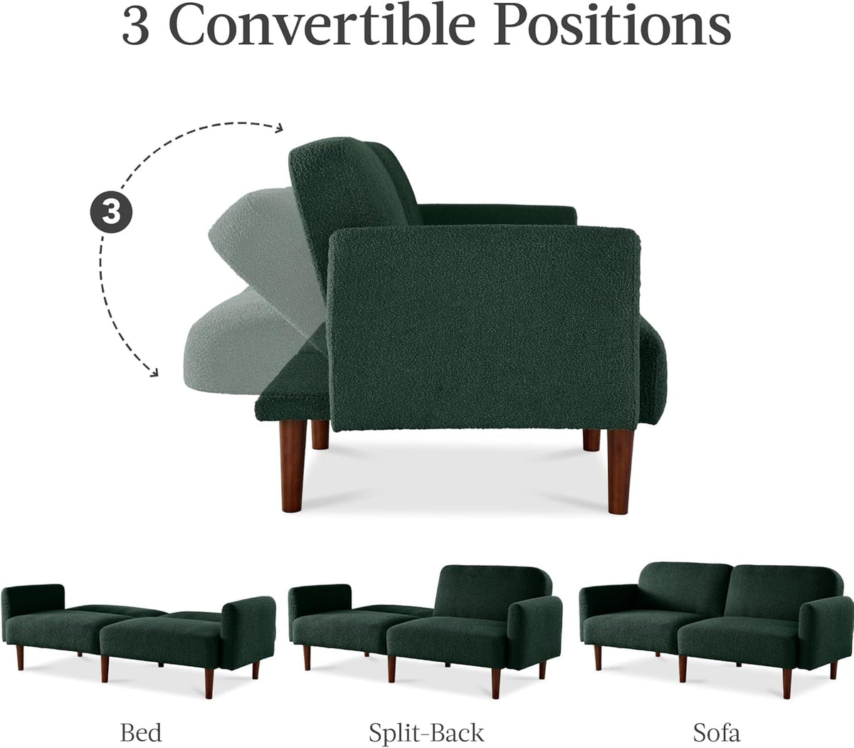 77 Inch Mid Century Boucle Loveseat Convertible Sleeper