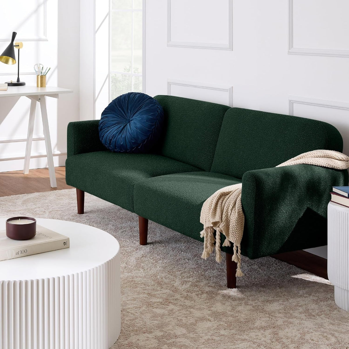 77 Inch Mid Century Boucle Loveseat Convertible Sleeper