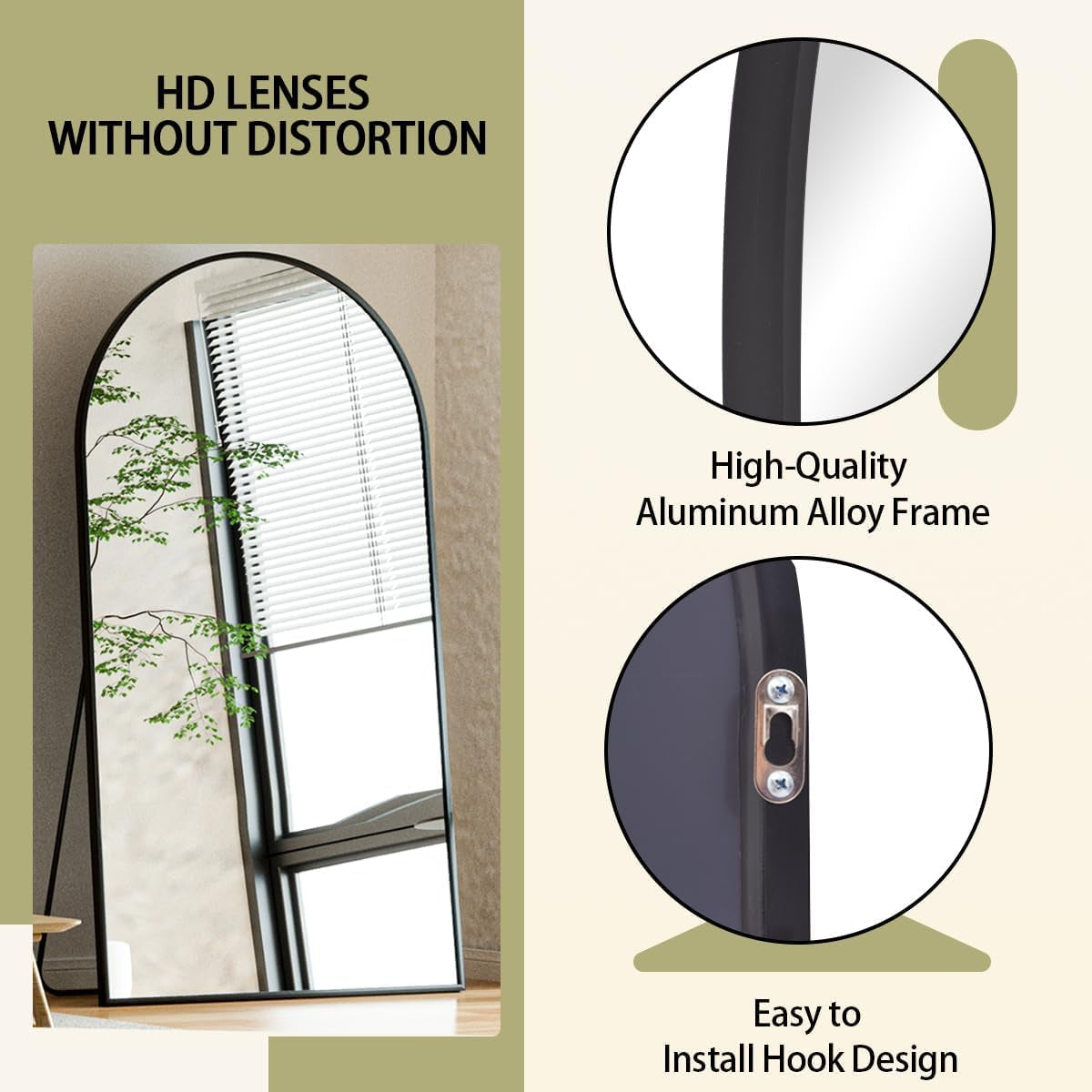 77x38 Arch Floor Mirror Full Length Aluminum Frame Black