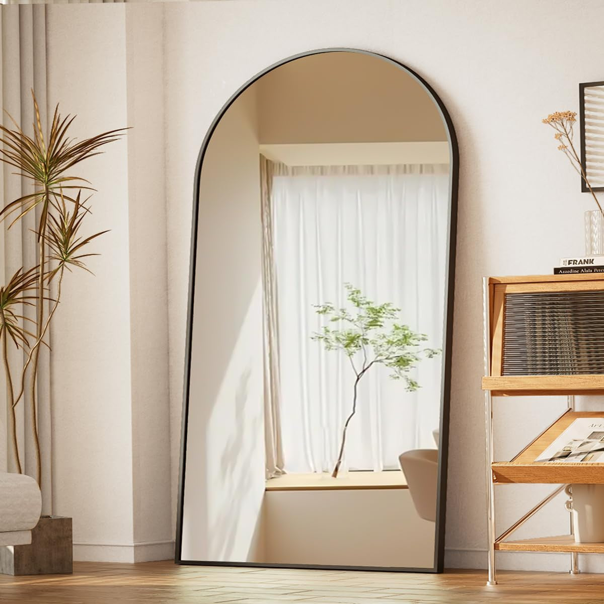 77x38 Arch Floor Mirror Full Length Aluminum Frame Black