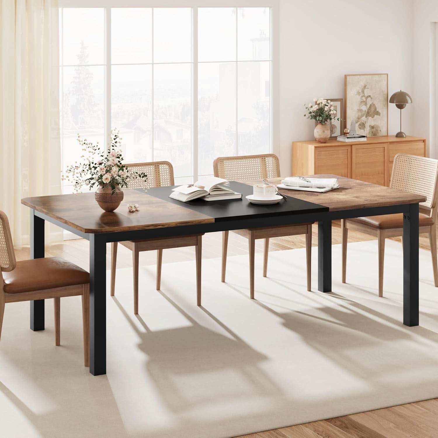 78 Inch Dining Table With Industrial Metal Frame For 6 To 8
