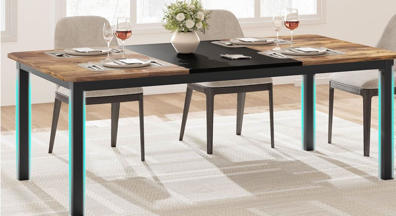 78 Inch Dining Table With Industrial Metal Frame For 6 To 8