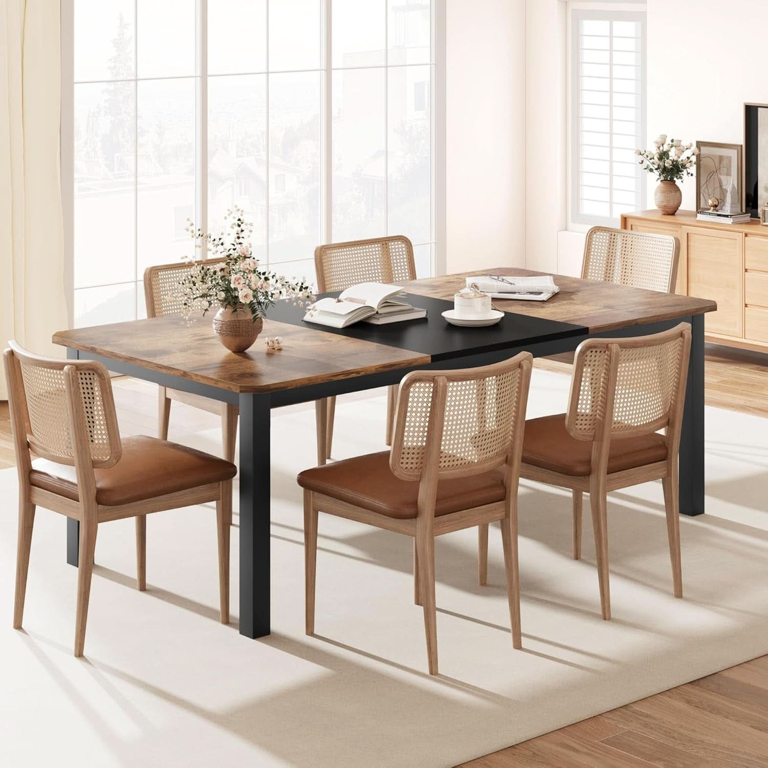 78 Inch Dining Table With Industrial Metal Frame For 6 To 8