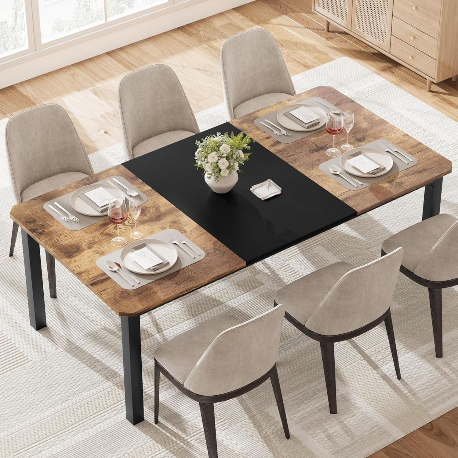 78 Inch Dining Table With Industrial Metal Frame For 6 To 8