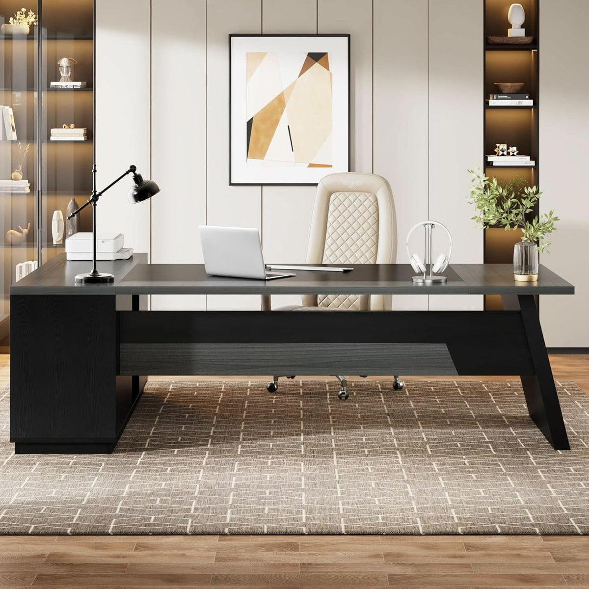 78 Inch L Shaped Desk With Drawers And File Cabinet Grey