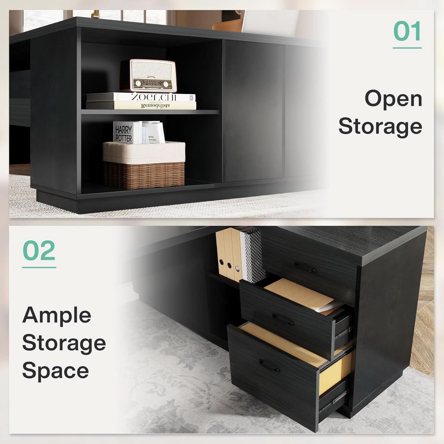 78 Inch L Shaped Desk With Drawers And File Cabinet Grey