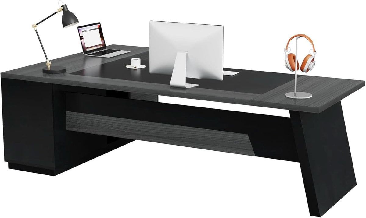 78 Inch L Shaped Desk With Drawers And File Cabinet Grey