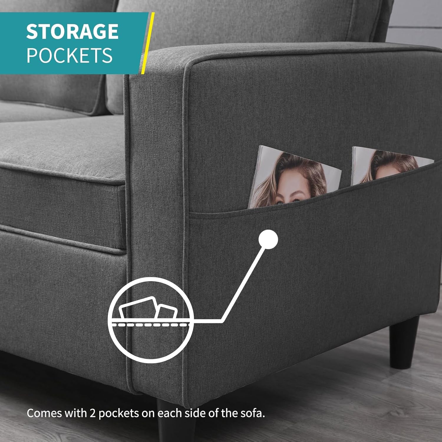 78 Inch Linen Sectional Sofa Set With Storage Ottoman