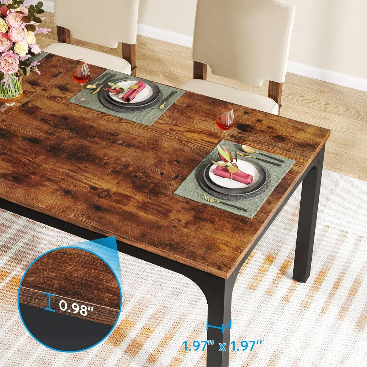 78 Inch Narrow Dining Table For 6 To 8 People Rustic Wood