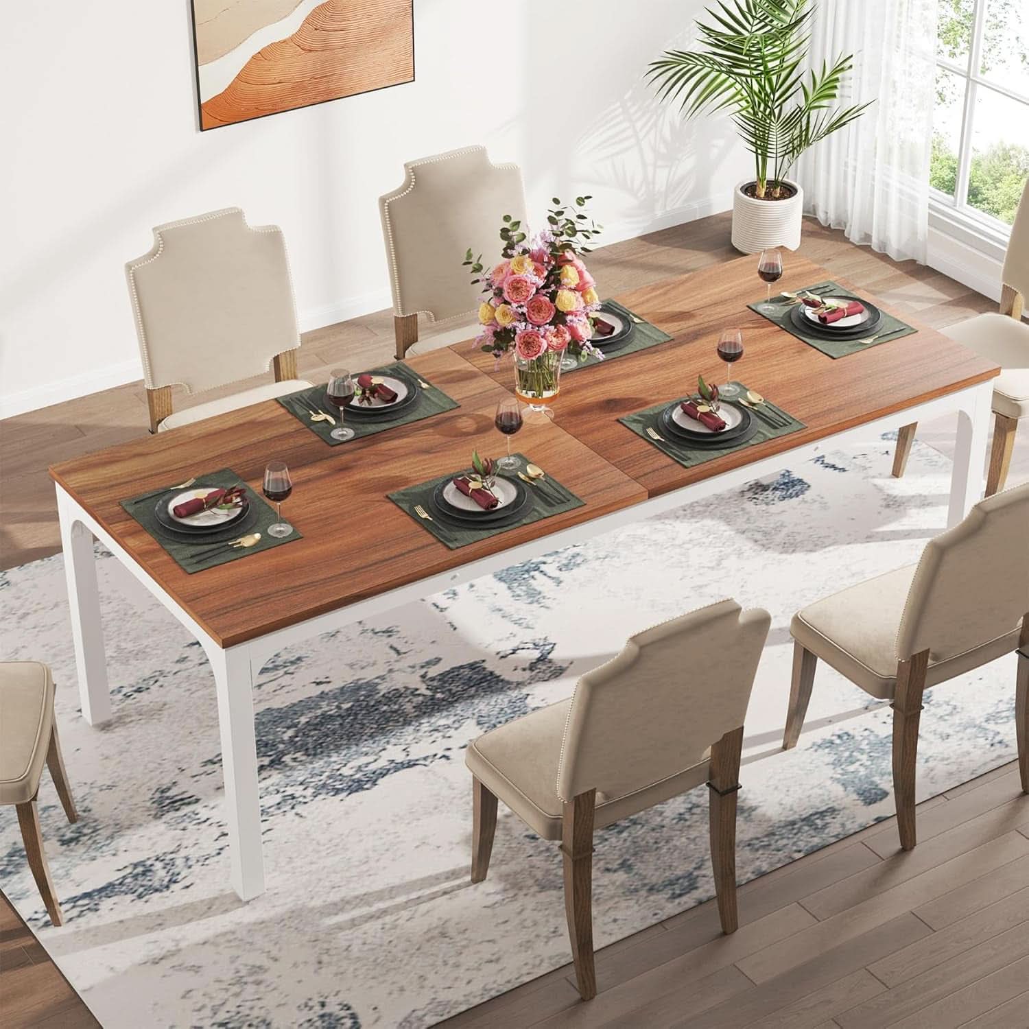 78 Inch Rustic Walnut Dining Table For 6 To 8 People