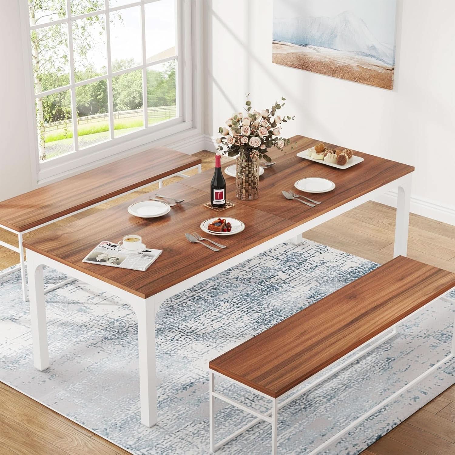 78 Inch Rustic Walnut Dining Table For 6 To 8 People