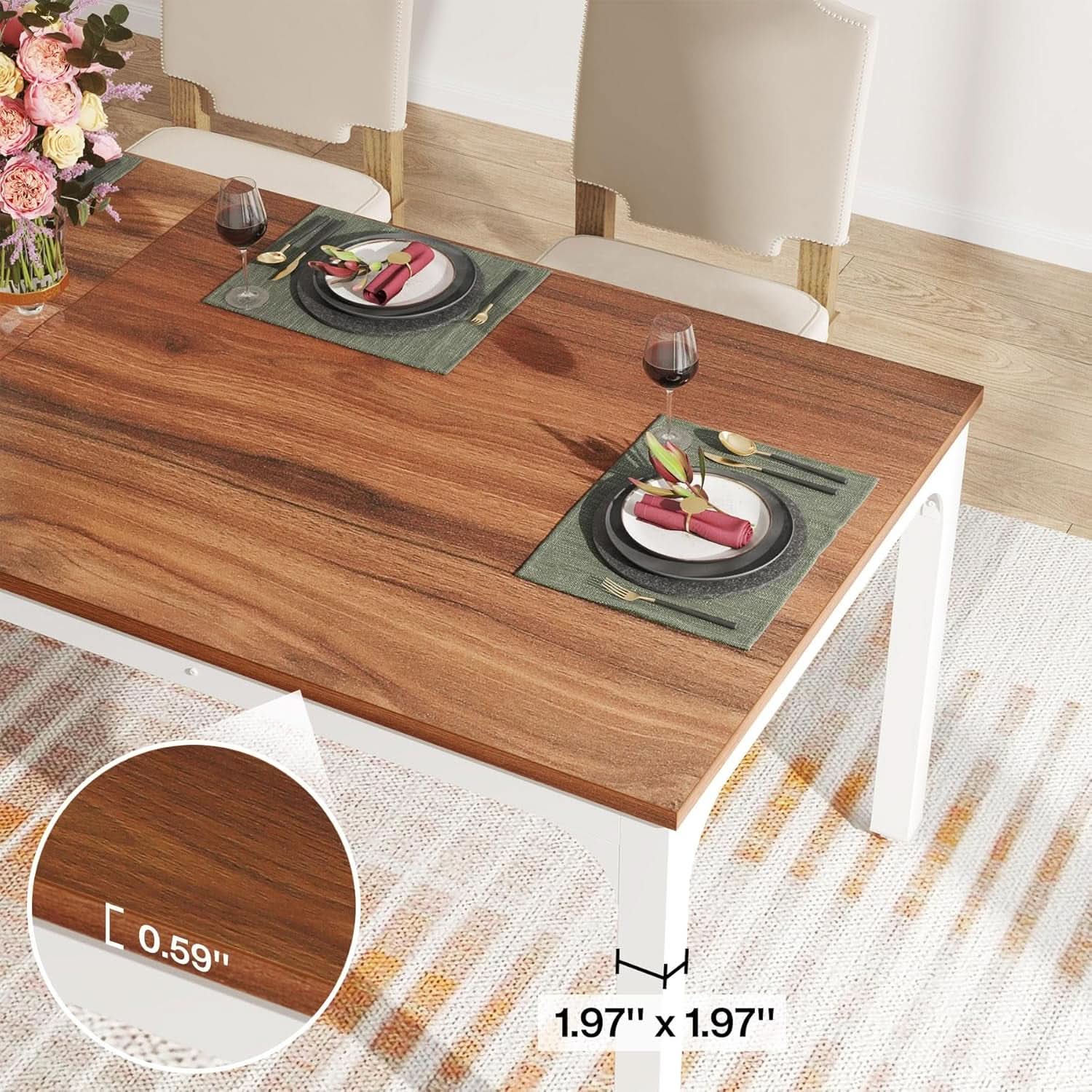 78 Inch Rustic Walnut Dining Table For 6 To 8 People