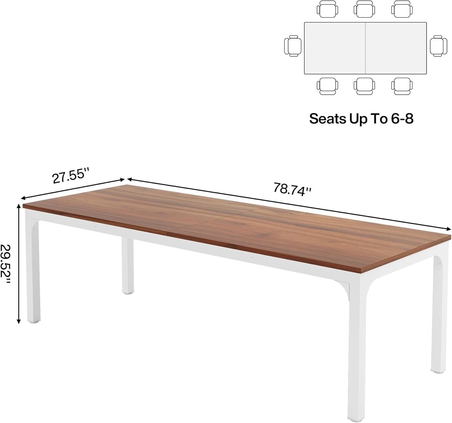78 Inch Rustic Walnut Dining Table For 6 To 8 People