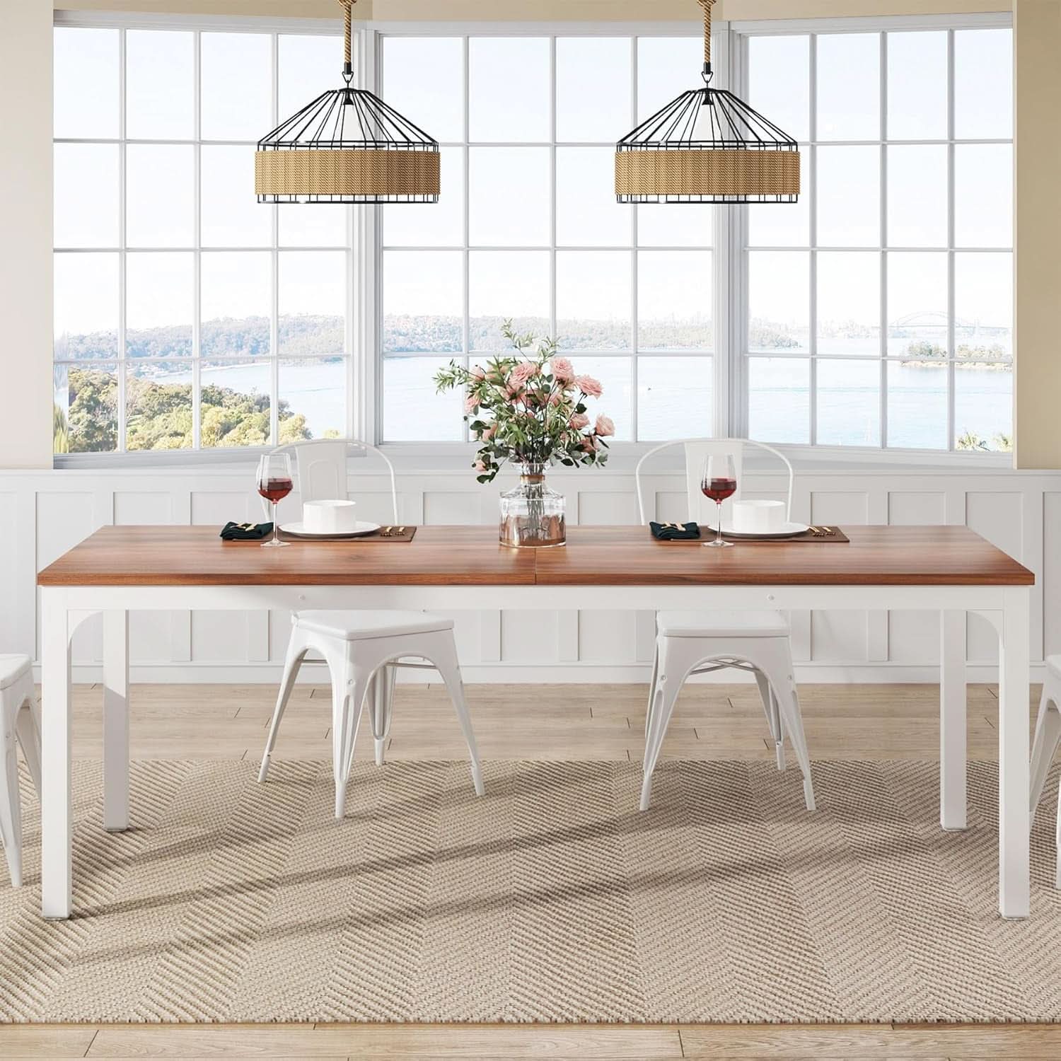 78 Inch Rustic Walnut Dining Table For 6 To 8 People