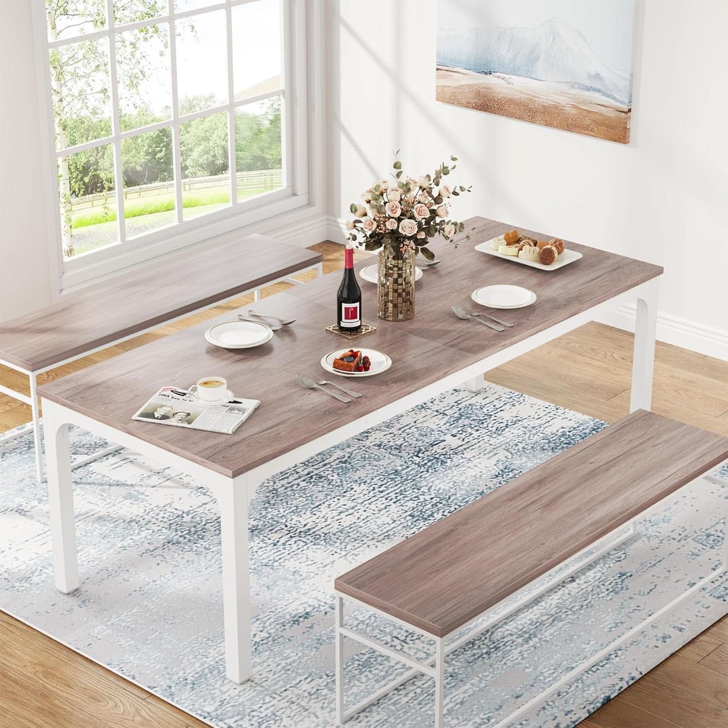 78 Inch Rustic Wood Dining Table Rectangular For Kitchen