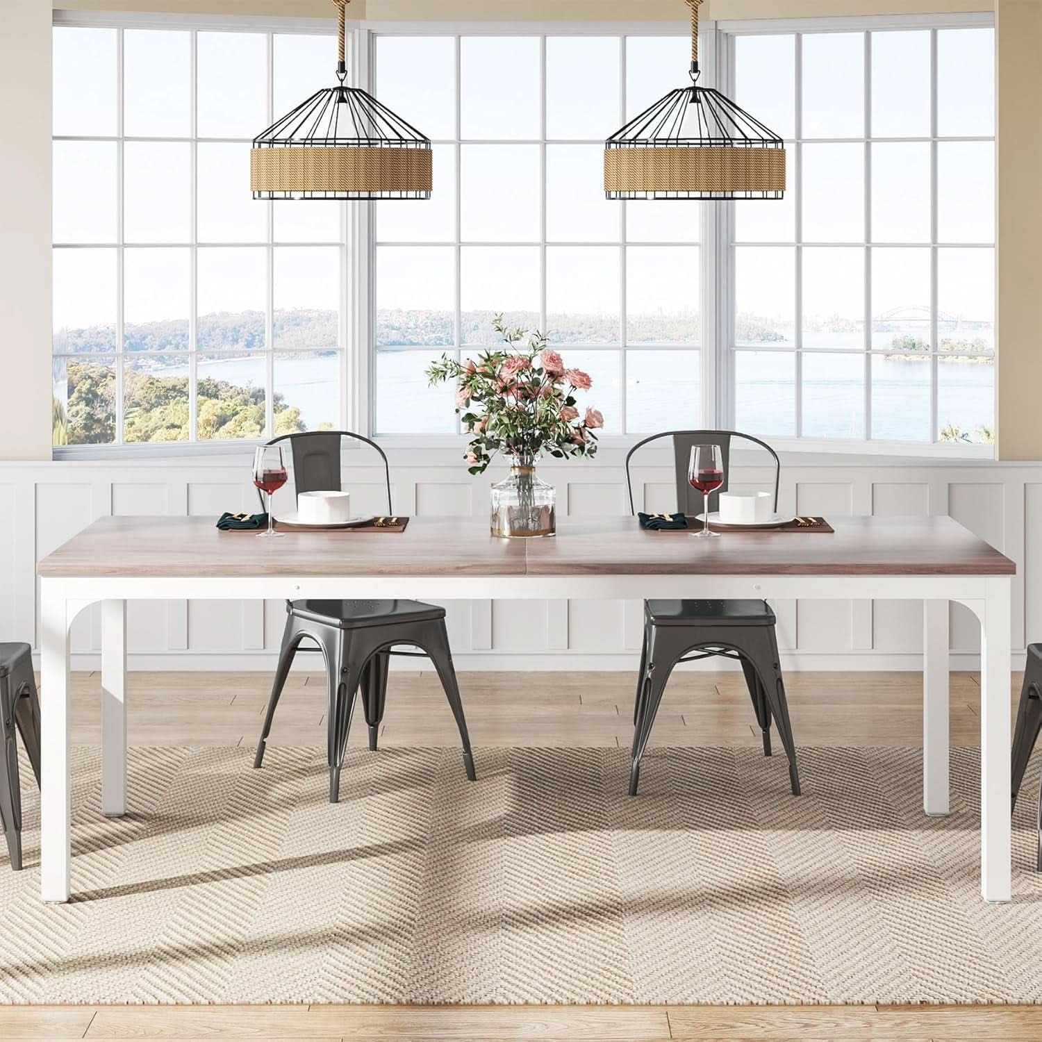 78 Inch Rustic Wood Dining Table Rectangular For Kitchen