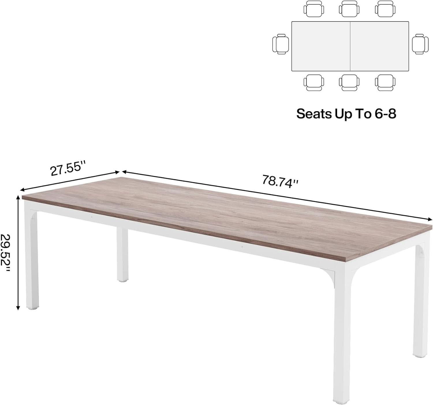78 Inch Rustic Wood Dining Table Rectangular For Kitchen