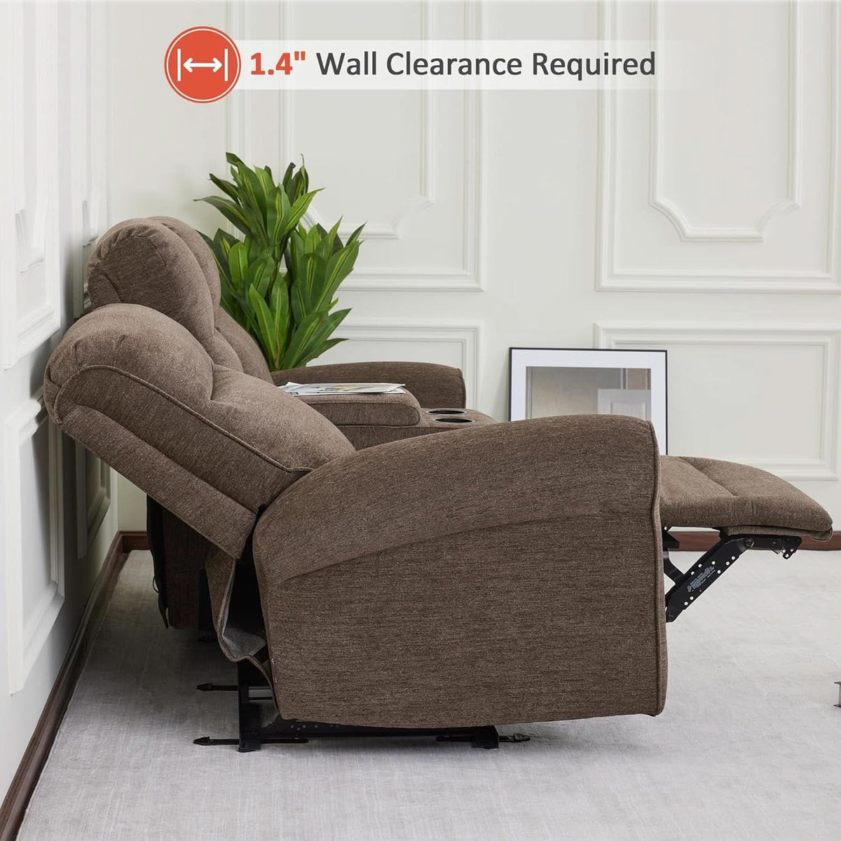 78 Inch Wall Hugger Power Loveseat USB Ports Dark Brown
