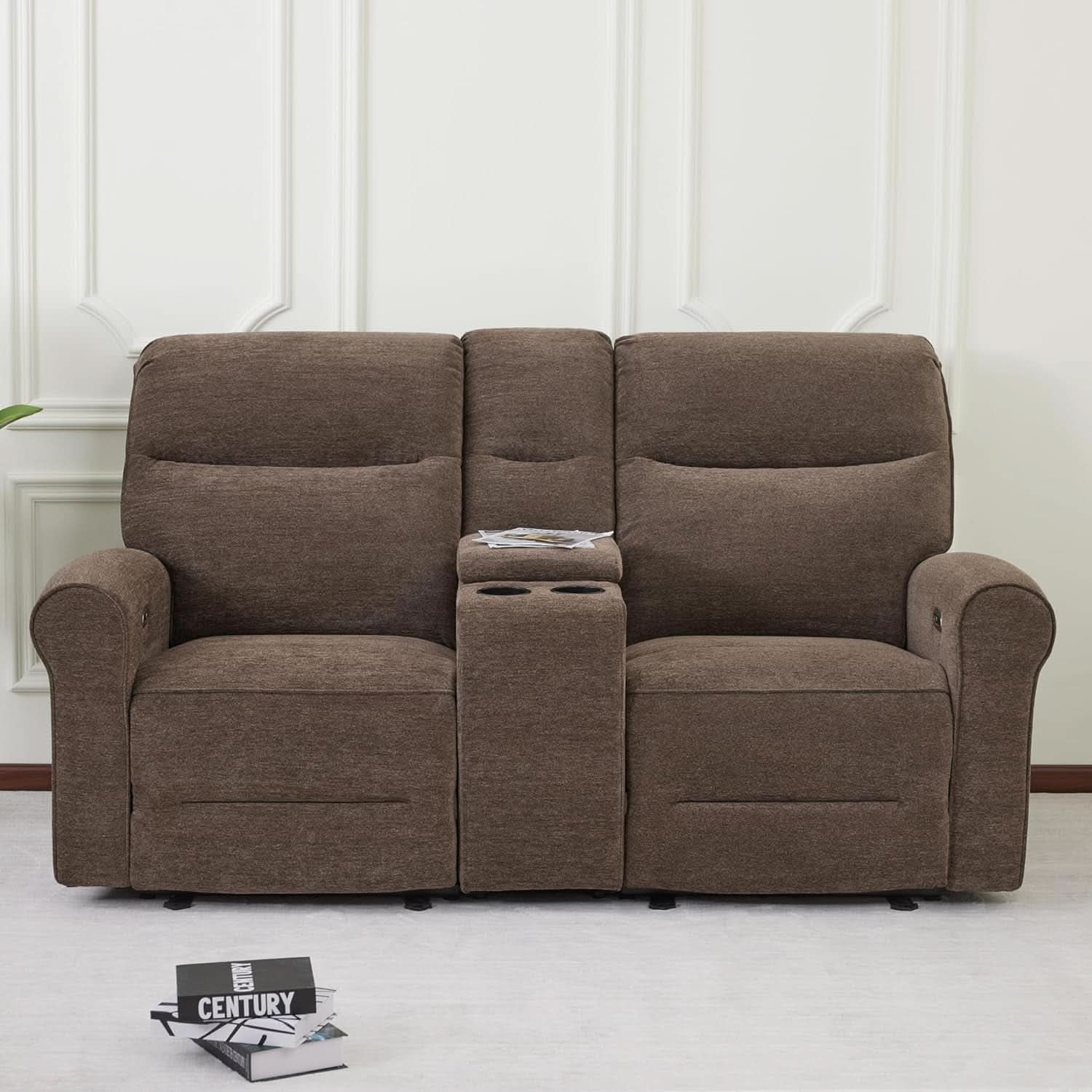 78 Inch Wall Hugger Power Loveseat USB Ports Dark Brown