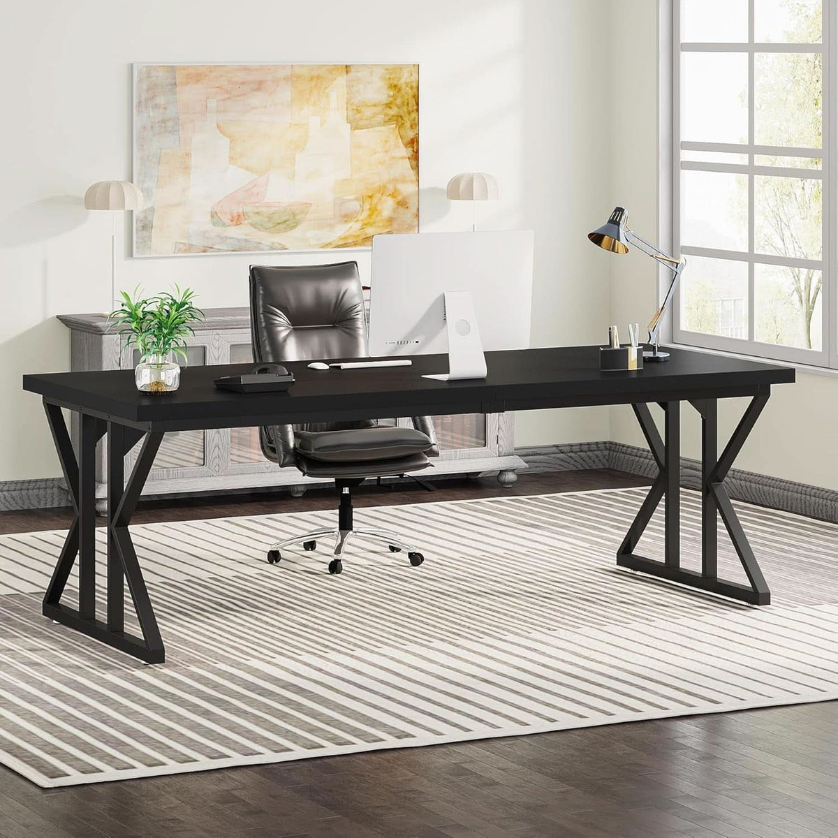 78.7 Inch Black Executive Desk Home Office Computer Desk